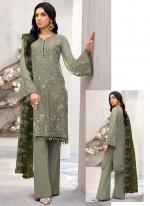 Faux Georgette Dusty Green Festival Wear Embroidery Work Pakistani Suit